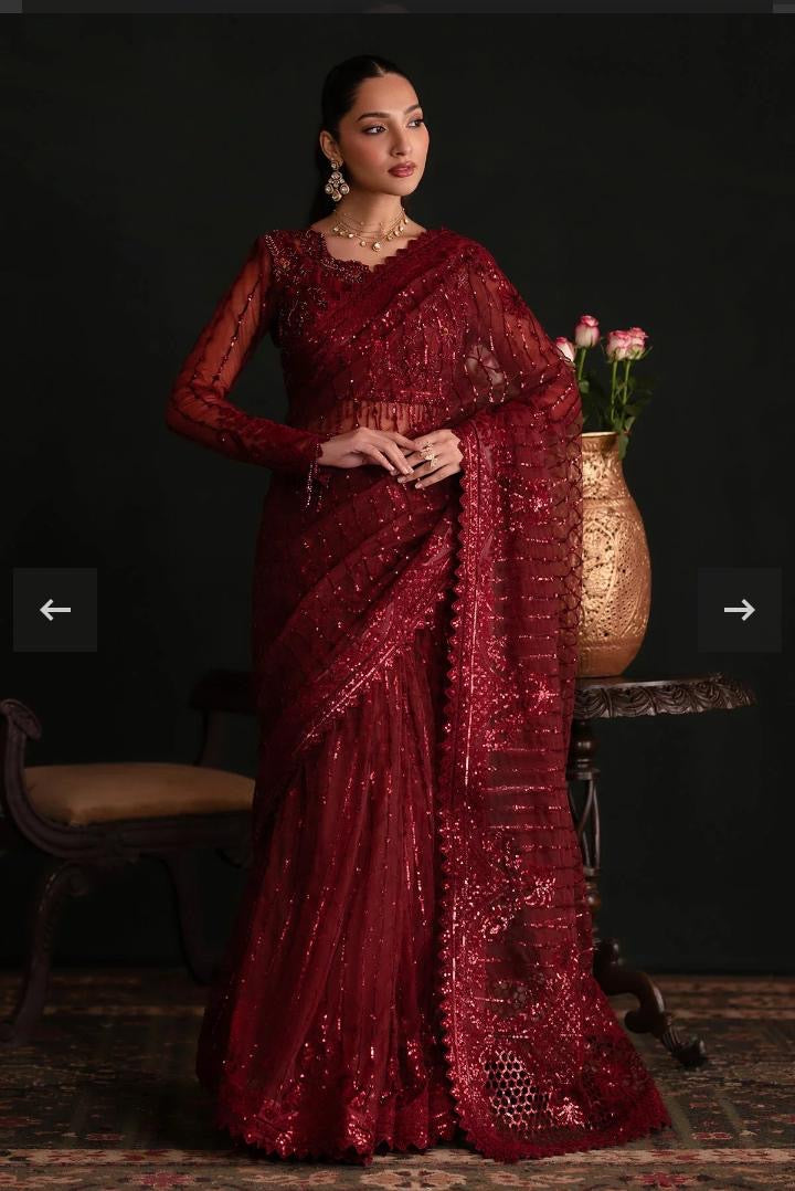 Crimson Luxe Hand-Embellished Sequin Saree