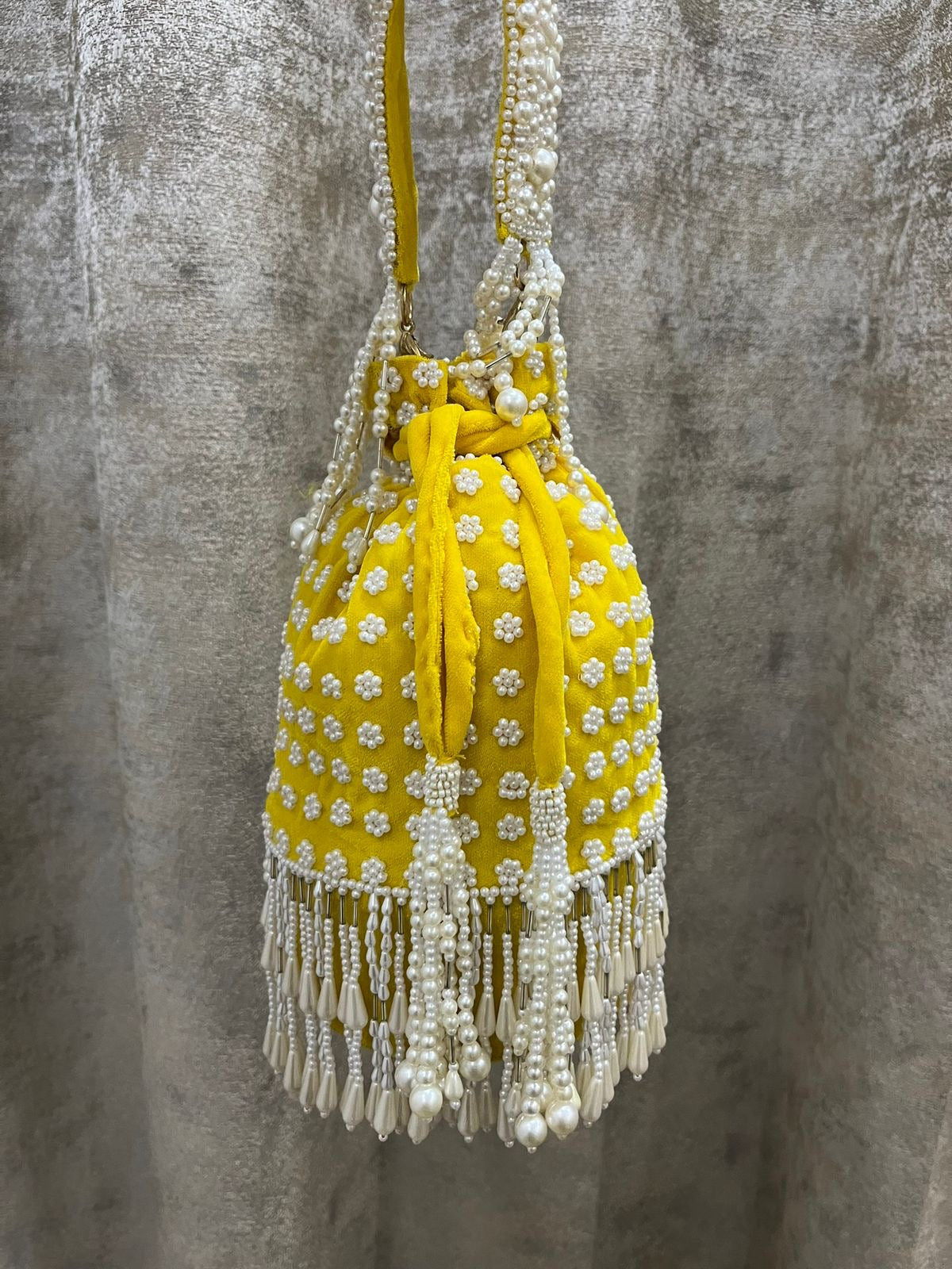 Lemon Yellow Pearl emblished Potli Bag