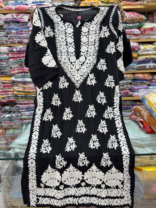 Black n white Mul Mul Lucknowi kurti