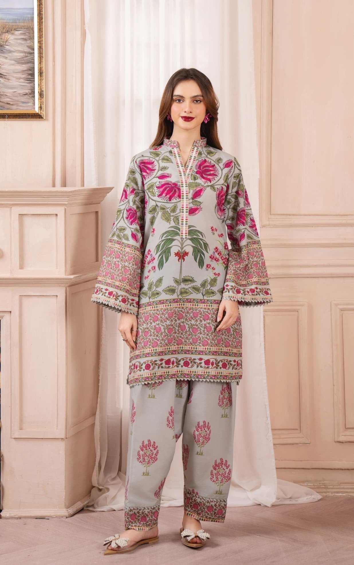 Daily Wear 2 Pcs set from Pakistan (Fabric-Thai Silk) Small Size -  38" Chest