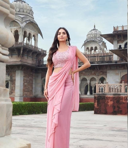 Pastel Pink Festive Couture Saree