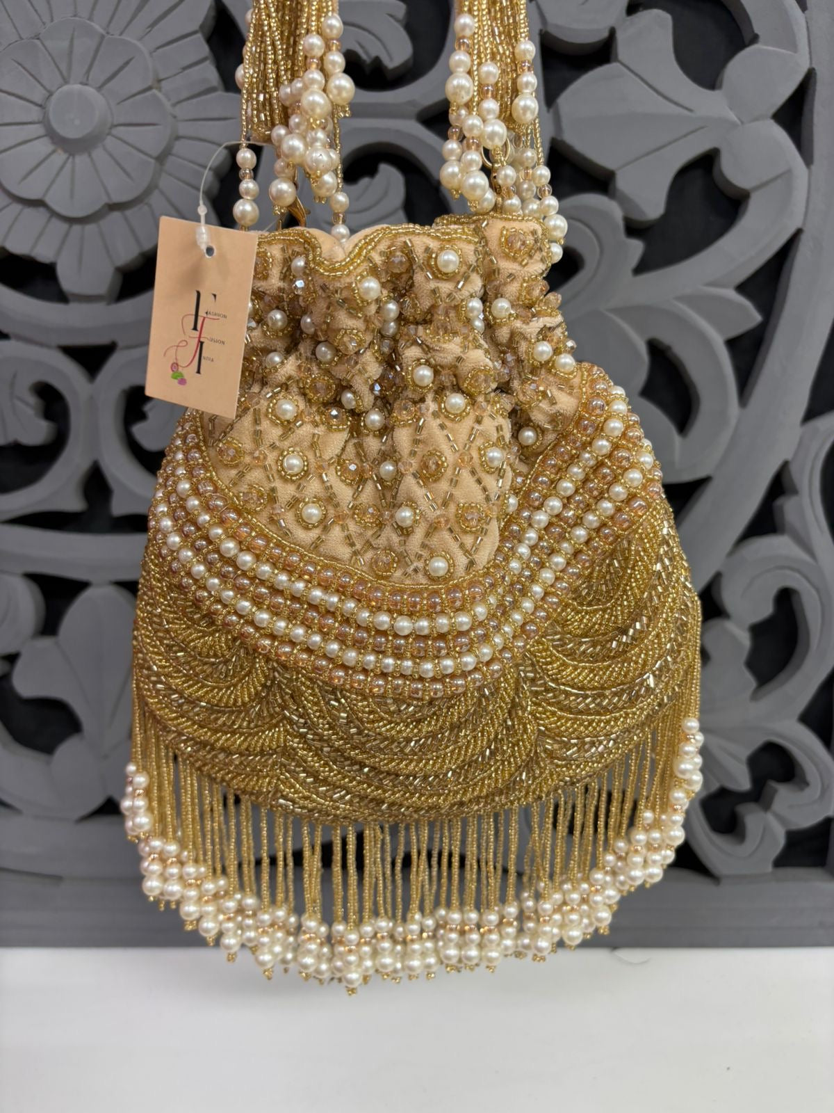 Gold Pearl Tassel Purse - Potli Bag
